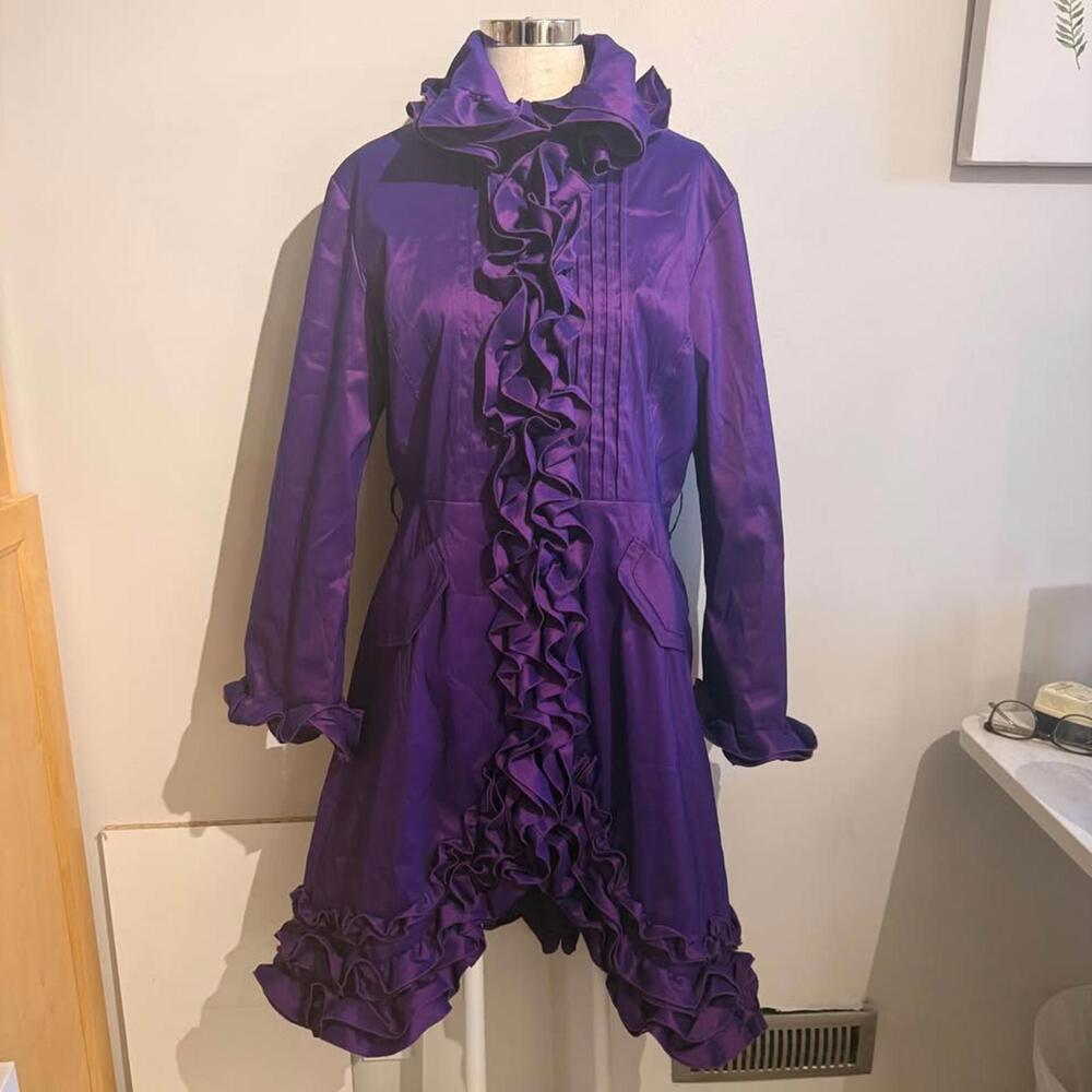 Samuel Dong Purple Ruffled Dress Women's L Full Zip Jacket Style Mother of Bride